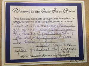 Frisco Colorado Hotels Guest Book